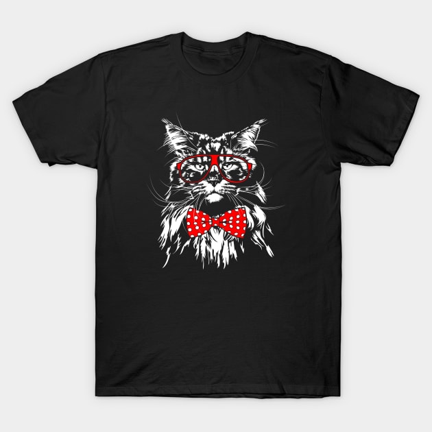 Maine Coon with glasses cool cat T-Shirt by wilsigns